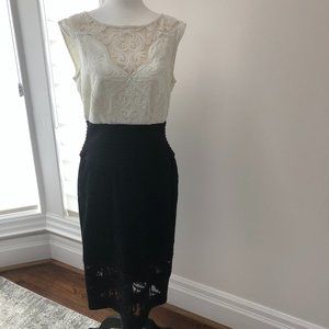 Tadashi Shoji Ivory/Black Cocktail Dress - Size 10